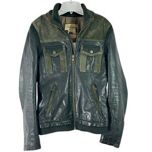DOLCE & GABBANA Dark Olive Green Leather Vintage Chic Men's Aviator Jacket 48-M